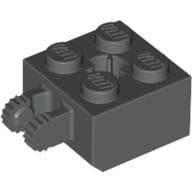 Hinge Brick 2 x 2 Locking with 2 Fingers Vertical and Axle Hole, 9 Teeth em Cinza escuro