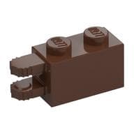 Hinge Brick 1 x 2 Locking with 2 Fingers Horizontal End, 9 Teeth em Marrom