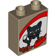 Duplo Brick 1 x 2 x 2 with Cat, Biscuits and Food Bowl Print