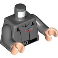 Torso Jacket, Red, Blue and Yellow Rank Badge, Black Belt with Silver Buckle Print (Grand Moff), Dark Bluish Gray Arms, Light Nougat Hands