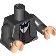 Torso, Suit Jacket with Gray Vest, Dark Blue Bow Tie Print, Black Arms, Light Nougat Hands