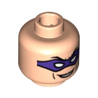 Minifig Head Riddler, Purple Eyemask, Eyebrows, Open Smile with Cheek Lines Print [Blocked Open Stud]