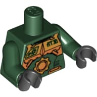 Torso, Gold Armour with Large Cog and 'AT.10' Print, Dark Green Arms, Black Hands