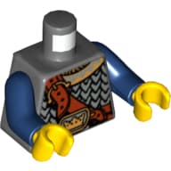 Torso Scale Mail Armor, Crown on Buckle, Chest Strap Print, Dark Blue Arms, Yellow Hands