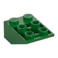 Brick Sloped Inverted 33° 3 x 2, Connections between Studs, Ovoid Bottom Pin em Verde
