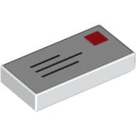 Tile 1 x 2 with Mail Envelope, Letter, Address and Red Stamp Print