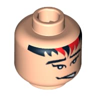 Minifig Head Taejo Togokahn, Black and Red Bangs, Eyebrows, Mouth Open to Side Print [Blocked Open Stud]