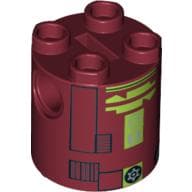 Brick Round 2 x 2 x 2 Robot Body with Black and Lime Astromech Droid Print (R7-A7)