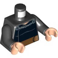 Torso, Tunic with Cape Chain Clasp Ornate and Belt Print (Dooku Clone Wars), Black Arms, Light Nougat Hands