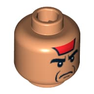 Minifig Head Mola Ram, Angry Eyebrows, Red Paint on Forehead, Jowl Lines Print [Blocked Open Stud]