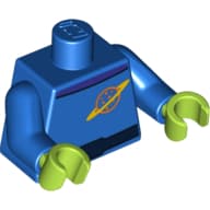 Torso Space Suit, Dark Blue Belt, Dark Purple Collar, Planet with Ring Logo Print, Blue Arms, Lime Hands