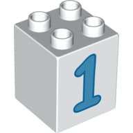Duplo Brick 2 x 2 x 2 with Blue No. 1 Print