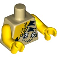 Torso, Animal Fur with Black Stripe and Bone, Chest Hair Print, Yellow Arms and Hands