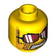Minifig Head Daredevil / Captain Stunt, Red Sunglasses with White Stripes, Clenched Teeth, Grin / Angry Print