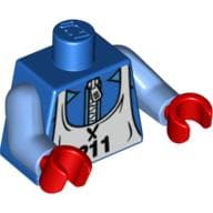 Torso, White Zipper and Ski Bib with '211' Print, Medium Blue Arms, Red Hands