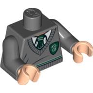 Torso, Sweater with Slytherin Crest and Stripe, Dark Green Tie Print, Dark Bluish Gray Arms, Light Nougat Hands