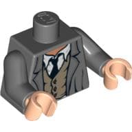 Torso, Jacket with Rumpled Vest and Tie Print, Dark Bluish Gray Arms, Light Nougat Hands