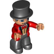 Duplo Figure with Top Hat (Silkhat), Face with Mustache, Red Bow Tie and 4 Button Vest