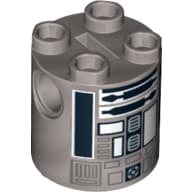 Brick Round 2 x 2 x 2 Robot Body with White and Black Astromech Droid Print (R2-Q2)