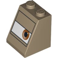 Brick Sloped 65° 2 x 2 x 2 with Eye, Brown in White Rectangle Print (Sarge)
