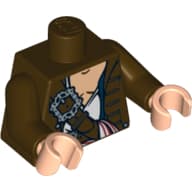 Torso Jacket over White Open Shirt with Belts and White Sash Print, Dark Brown Arms, Light Nougat Hands