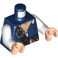 Torso, Jerkin with White Open Shirt and Belts and Red, White and Blue Sash Print, White Arms, Light Nougat Hands