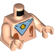 Torso, Bare Chest with Belly Button (Navel), Ice Cream Splotches and Blue Bib with Yellow Duck Print, Light Nougat Arms and Hands