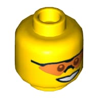 Minifig Head Hero / Pit Crew, Orange Sunglasses with Nose Piece, Smile and Chin Dimple Print [Hollow Stud]