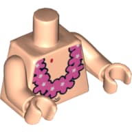 Torso, Bare Chest with Belly Button (Navel) and Pink Lei Print, Light Nougat Arms and Hands
