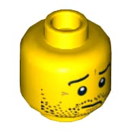 Minifig Head Hero, Beard Stubble, Wrinkles and Worried Look Print [Hollow Stud]