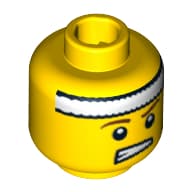 Minifig Head Tennis Ace, Headband White, Brown Eyebrows, Open Mouth Smirk Print [Blocked Open Stud]