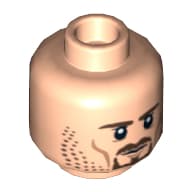 Minifig Head Aragorn, Dual Sided, Brown Beard and Stubble Stern / Clenched Teeth Print [Hollow Stud]
