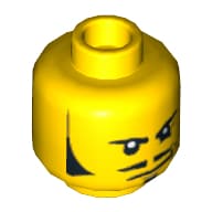 Minifig Head Rodney Rathbone, Sideburns, Moustache, Wrinkles and Smirk Print [Hollow Stud]