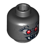Minifig Head Vampire Bat, Fangs, Red Eyes and Dark Bluish Gray Fur Print