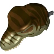 Animal Body Part, Dinosaur, Tyrannosaurus Rex Head with Pin, Tan Teeth, Reddish Brown Top and Dark Brown Stripes Print em Verde oliva