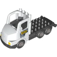 Duplo Truck Large Cab with Black 4 x 8 Flatbed Plate and Zoo Print em Branco