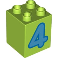 Duplo Brick 2 x 2 x 2 with Medium Blue '4' Print em Verde-limão