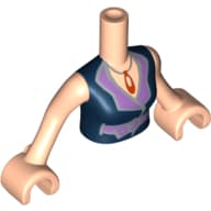 Minidoll Torso Woman with Dark Blue Blouse Top with Open Collar and Necklace Print, Light Nougat Arms and Hands
