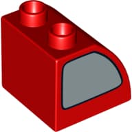 Duplo Brick 2 x 2 x 1 1/2 with Curved Top, Silver Window Print on Both Sides em Vermelho
