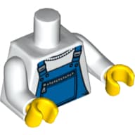 Torso, Overalls Blue with Zippered Front Pocket Print, White Arms, Yellow Hands