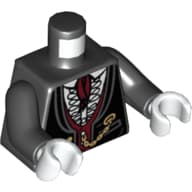 Torso Jacket Formal with Dark Red Vest and Cravat Print, Black Arms, White Hands