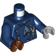 Torso, Odd Hands, Jacket Double Breasted, Tattered with Gold Buttons Print, Dark Blue Arms, Left Light Bluish Gray Hand, Right Reddish Brown Hand