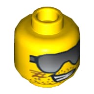 Minifig Head Frank Rock, Dual Sided, Sunglasses, Stubble, Scratches, Grin / Black Eyebrows, White Pupils, Determined Print [Blocked Open Stud]