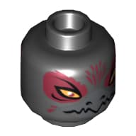 Minifig Head Razcal, Dual Sided, Raven with Beak, Yellow Eyes and Dark Red Pupils, Narrow / Wide Eyes Print [Hollow Stud]