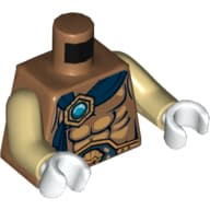 Torso Bare Chest, Belt, Dark Blue Wrap with Gold and Blue Chi Jewel Print, Tan Arms, White Hands