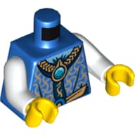 Torso, Robe with Gold and Dark Blue Collar and Chi Jewel Print, White Arms, Yellow Hands
