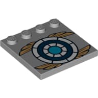 Plate Special 4 x 4, Studs on One Edge with Blue and White Target with Gold Wings Print