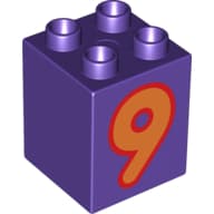 Duplo Brick 2 x 2 x 2 with Orange '9' Print em Roxo escuro