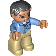 Duplo Figure with Parted Wavy Hair Black, Shirt with Collar, Pocket, and 4 Buttons