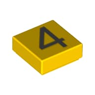 Tile 1 x 1 with Silver Number 4 Print em Amarelo